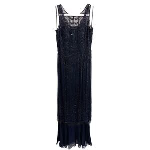 VTG Sue Wong Nocturne Silk Slip Dress 6 Black Beaded Gatsby Flapper New Year Eve